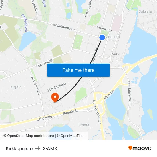 Kirkkopuisto to X-AMK map