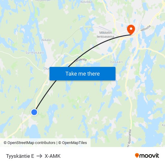 Tyyskäntie  E to X-AMK map