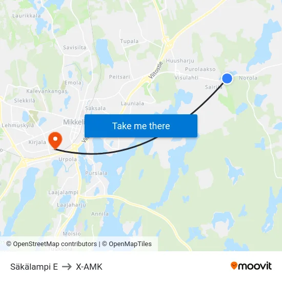 Säkälampi  E to X-AMK map