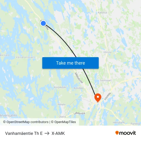 Vanhamäentie Th  E to X-AMK map