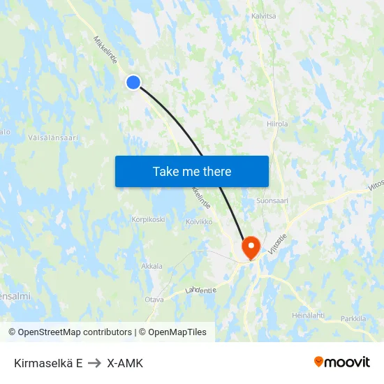 Kirmaselkä  E to X-AMK map