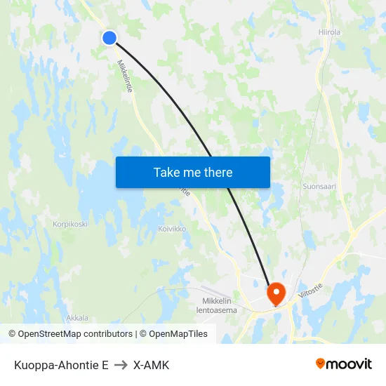 Kuoppa-Ahontie  E to X-AMK map