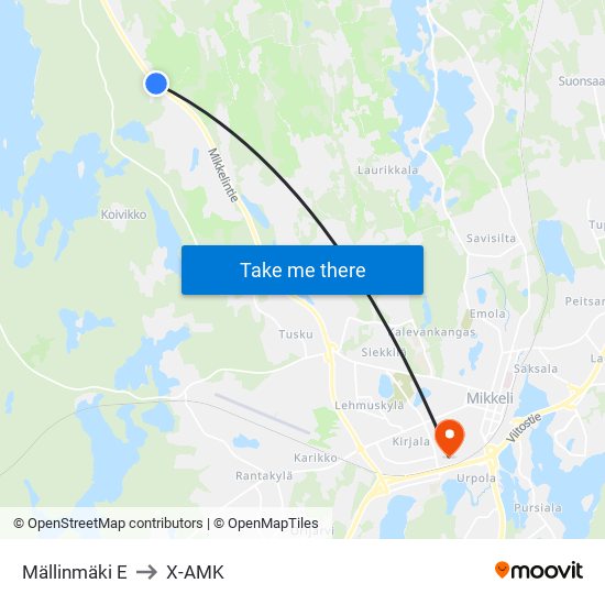 Mällinmäki  E to X-AMK map