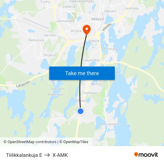 Tiilikkalankuja  E to X-AMK map