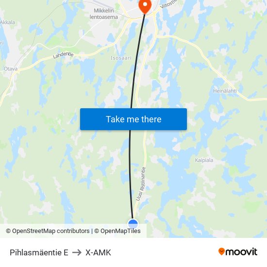 Pihlasmäentie  E to X-AMK map