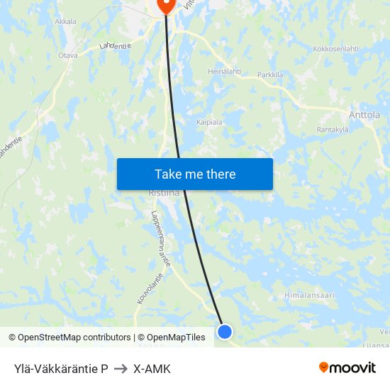 Ylä-Väkkäräntie  P to X-AMK map