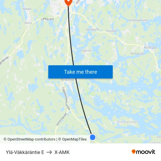 Ylä-Väkkäräntie  E to X-AMK map