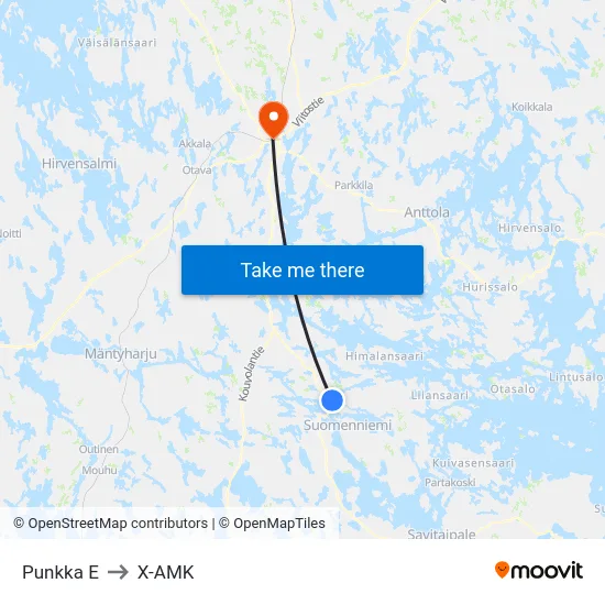 Punkka  E to X-AMK map