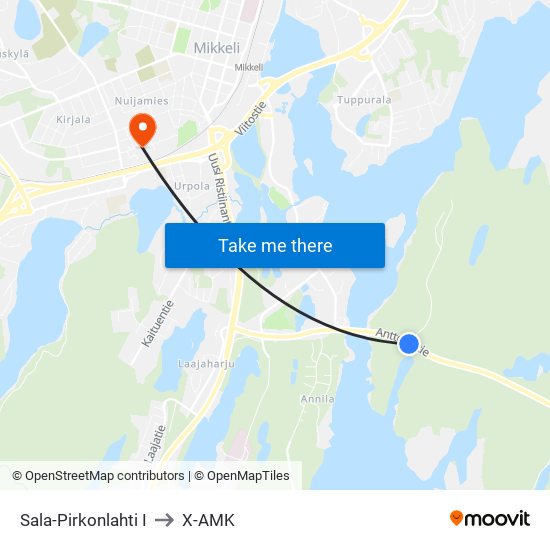 Sala-Pirkonlahti  I to X-AMK map