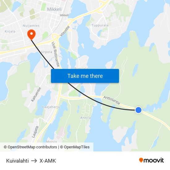 Kuivalahti to X-AMK map