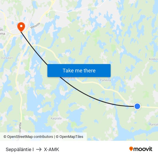 Seppäläntie  I to X-AMK map