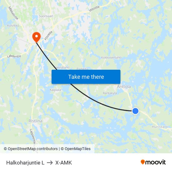 Halkoharjuntie  L to X-AMK map