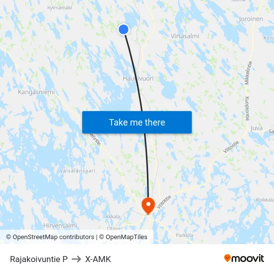 Rajakoivuntie P to X-AMK map