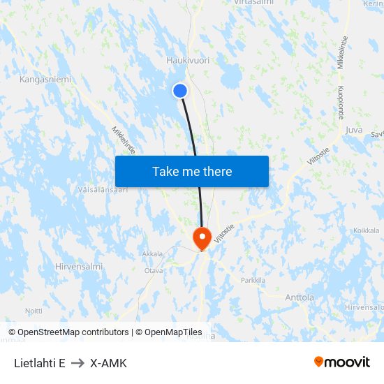 Lietlahti E to X-AMK map