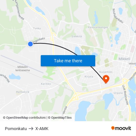 Pomonkatu to X-AMK map