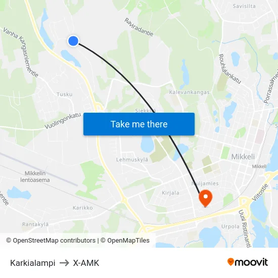 Karkialampi to X-AMK map