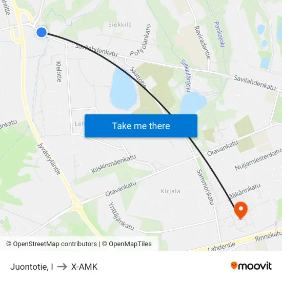 Juontotie, I to X-AMK map