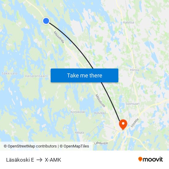 Läsäkoski  E to X-AMK map