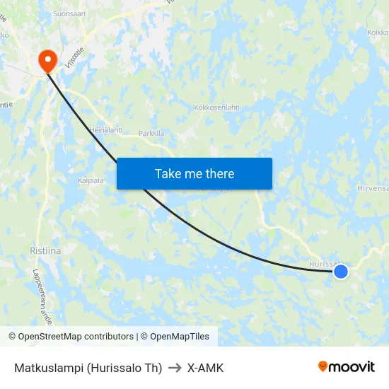 Matkuslampi (Hurissalo Th) to X-AMK map