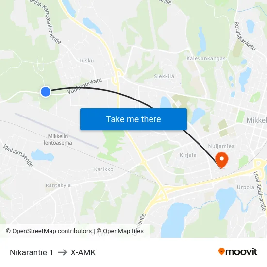 Nikarantie 1 to X-AMK map