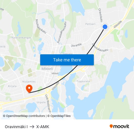 Oravinmäki I to X-AMK map