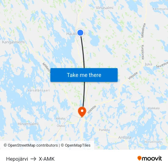 Hepojärvi to X-AMK map