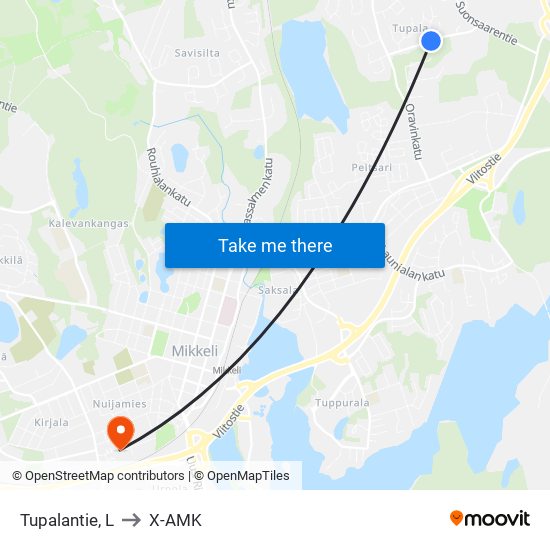 Tupalantie, L to X-AMK map