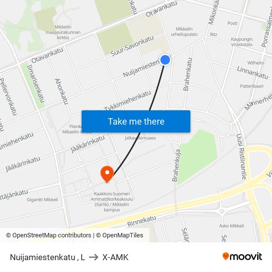 Nuijamiestenkatu , L to X-AMK map