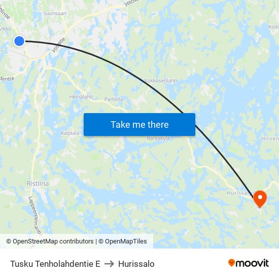 Tusku Tenholahdentie  E to Hurissalo map