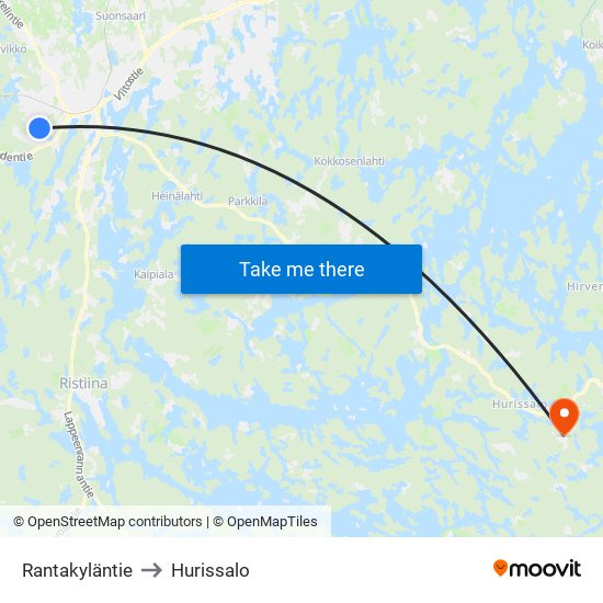 Rantakyläntie to Hurissalo map