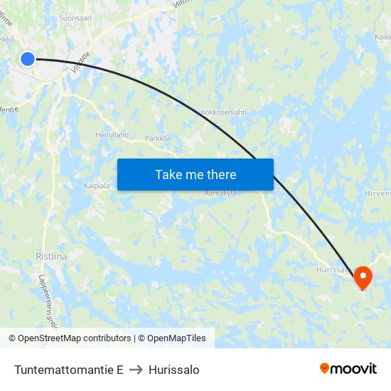 Tuntemattomantie  E to Hurissalo map