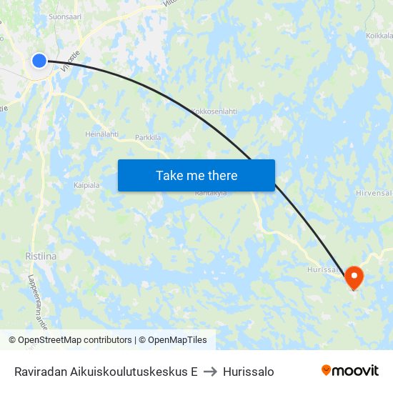Raviradan Aikuiskoulutuskeskus  E to Hurissalo map