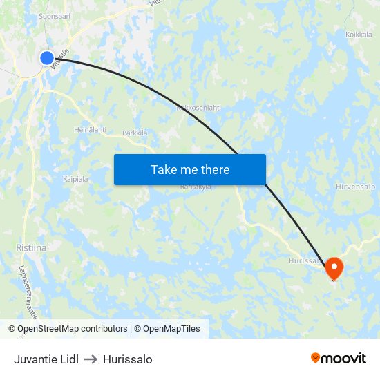 Juvantie Lidl to Hurissalo map