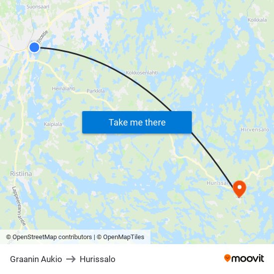 Graanin Aukio to Hurissalo map