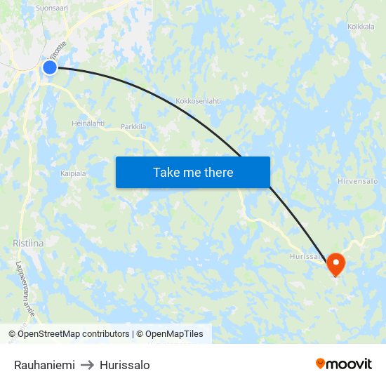 Rauhaniemi to Hurissalo map