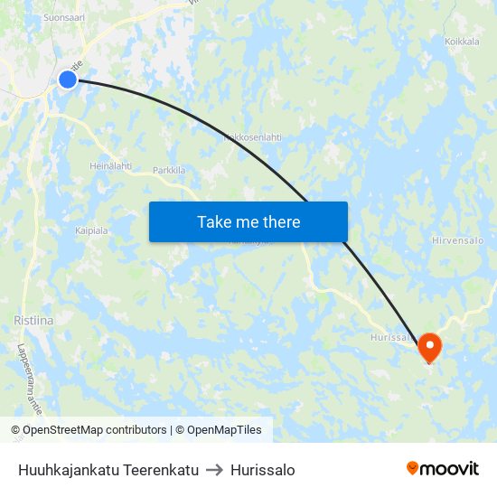 Huuhkajankatu Teerenkatu to Hurissalo map