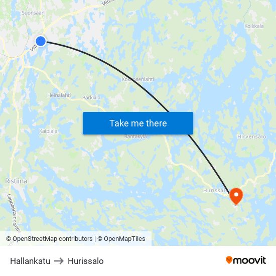 Hallankatu to Hurissalo map