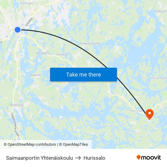 Saimaanportin Yhtenäiskoulu to Hurissalo map