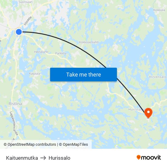 Kaituenmutka to Hurissalo map