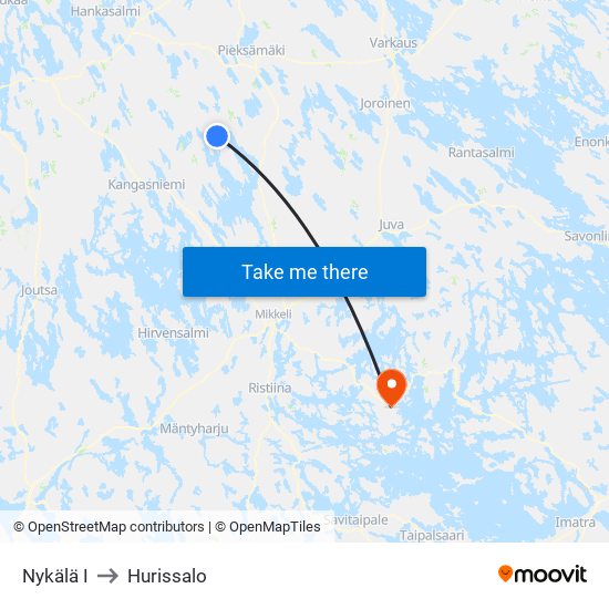 Nykälä  I to Hurissalo map