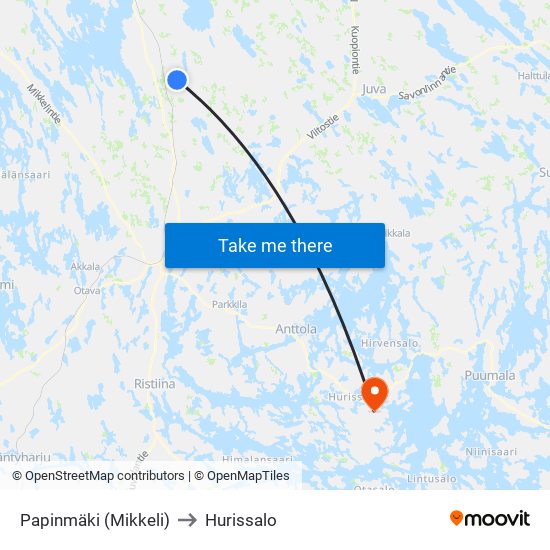 Papinmäki (Mikkeli) to Hurissalo map