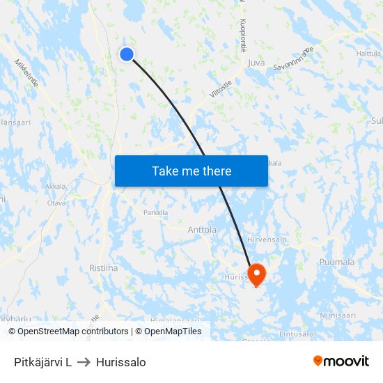 Pitkäjärvi  L to Hurissalo map