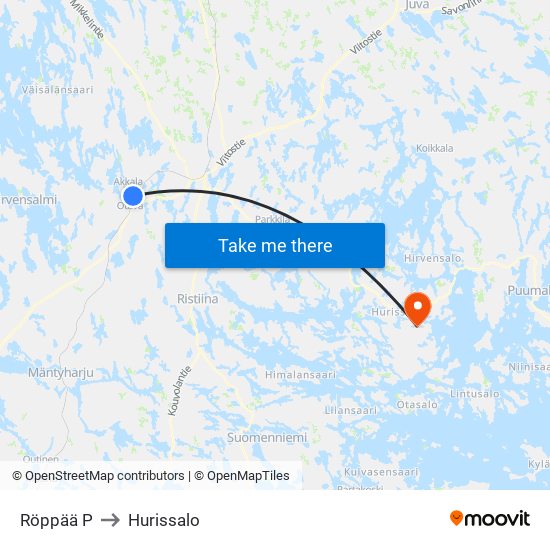 Röppää  P to Hurissalo map