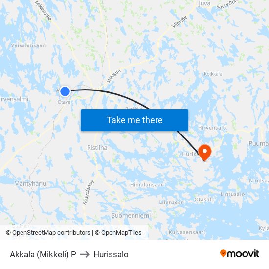 Akkala (Mikkeli)  P to Hurissalo map