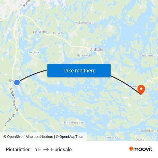 Pietarintien Th E to Hurissalo map