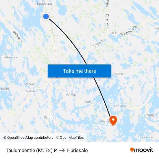 Taulumäentie (Kt. 72)  P to Hurissalo map