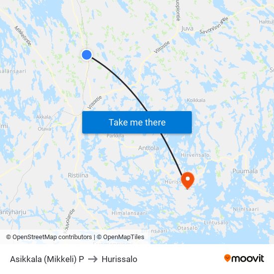 Asikkala (Mikkeli)  P to Hurissalo map