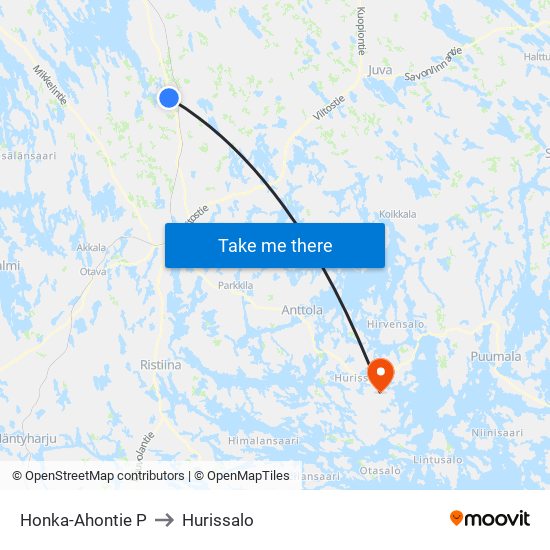 Honka-Ahontie  P to Hurissalo map