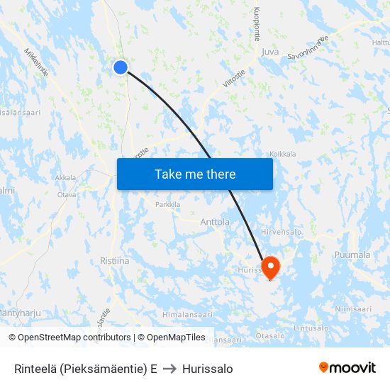 Rinteelä (Pieksämäentie)  E to Hurissalo map