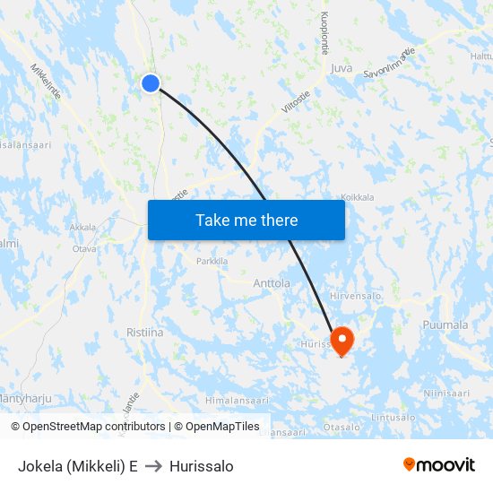 Jokela (Mikkeli)  E to Hurissalo map